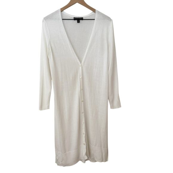 Brook ShIelds Timeless White Button Down Deep V Neck Petite Cardigan Size 1XP - Picture 1 of 7